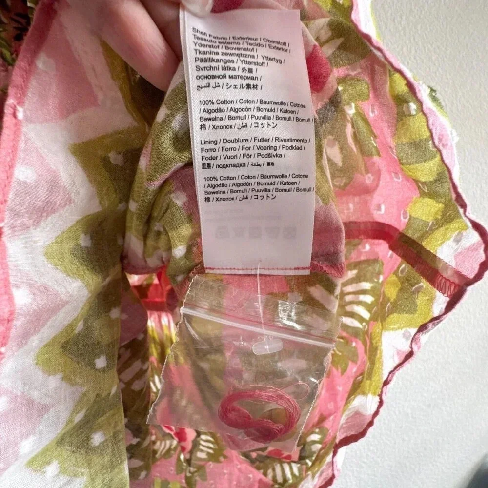 Farm Rio New Aura Floral Pink Tiered Mini Peasant Dress Medium Long Sleeve - Picture 11 of 15